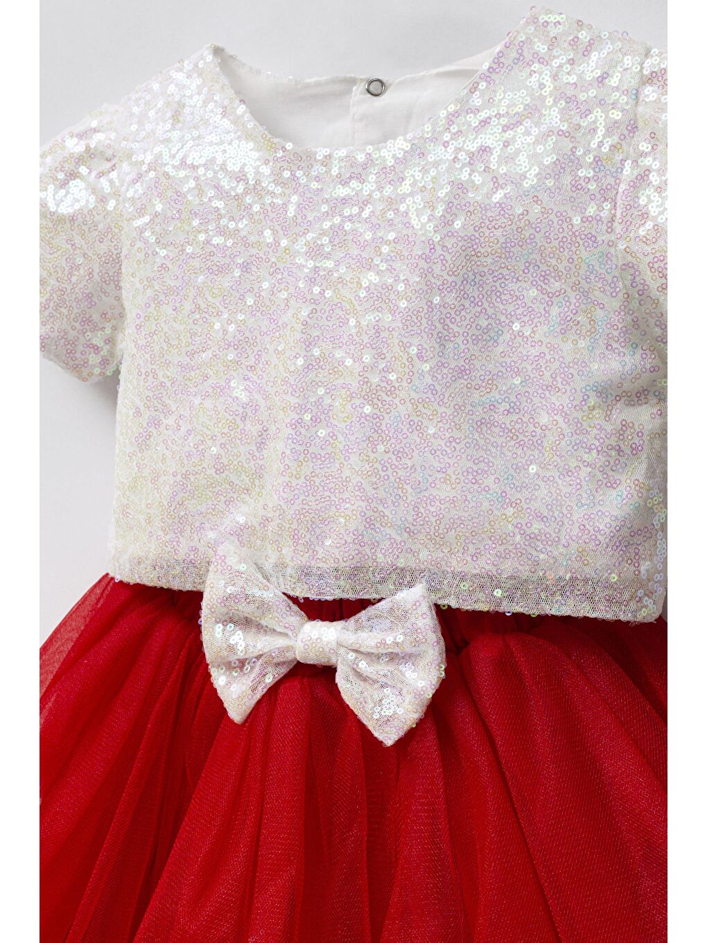 Karışık Kız Çocuk Kırmızı Tüllü Payetli Takım   Parlak Beyaz Bluzlu Özel Kombini-2