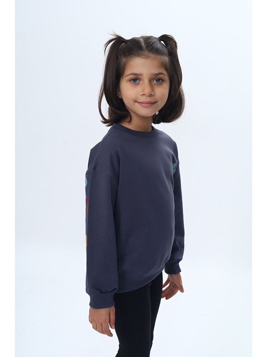 Antrasit Kız Çocuk Arka Kol Baskılı Çiçekli Sweatshirt-2