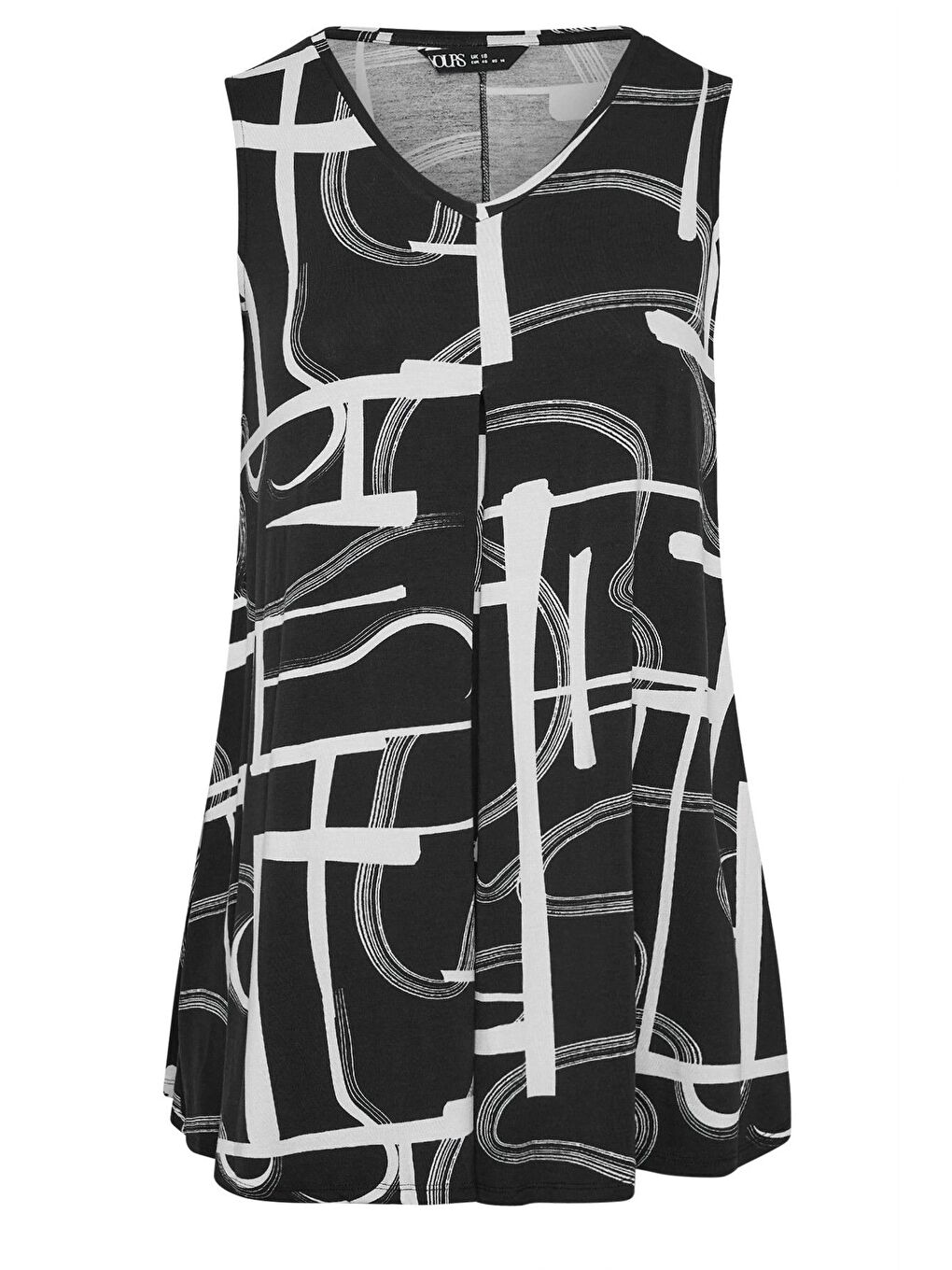 Siyah Büyük Beden V Yaka Sıfır Kol Pileli Desenli Elastanlı Bluz 304105-5