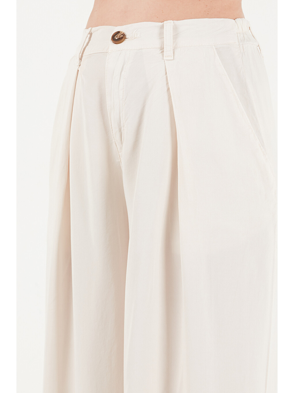 Bej Relaxed Fit Yüksek Bel Geniş Paça Pantolon 668YP5515-6