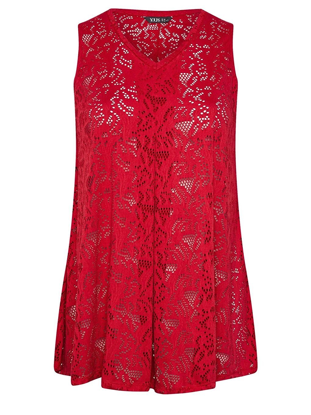 Kırmızı Büyük Beden V Yaka Sıfır Kol Astarsız Dantel T-shirt 304104-5