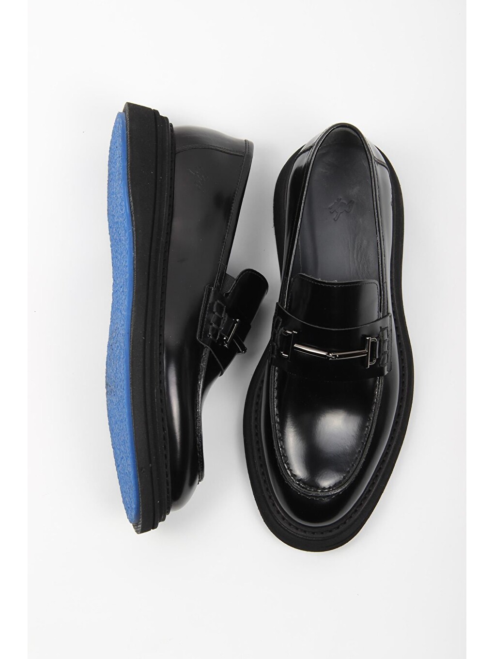 Siyah Tokalı Loafer Erkek Ayakkabı Parlak Yüzey Kalın Taban Model-2