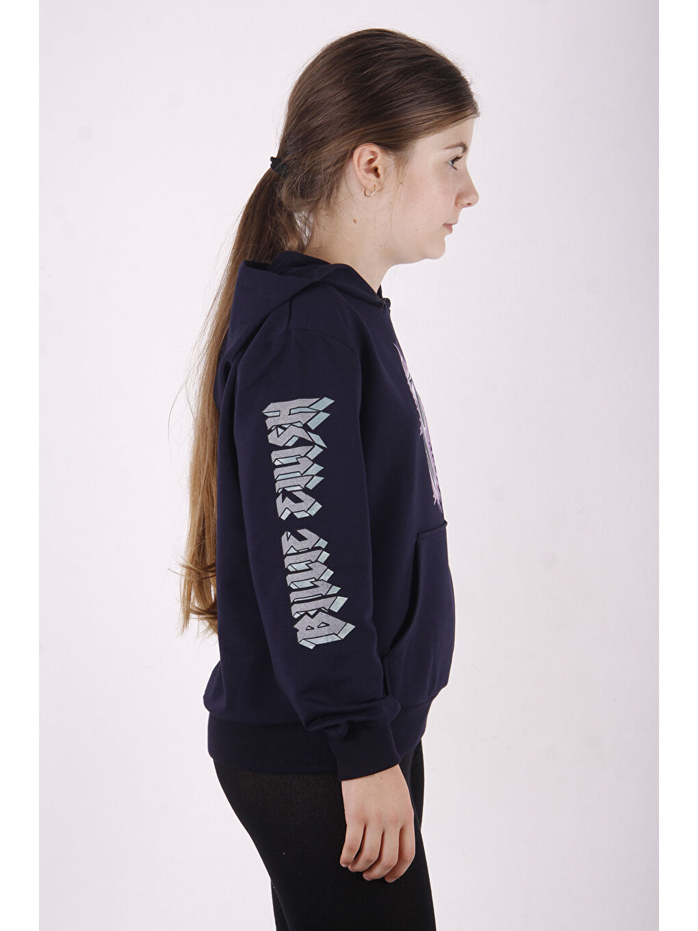 Lacivert Kız Çocuk Billie Eilish Baskılı Sweatshirt-2