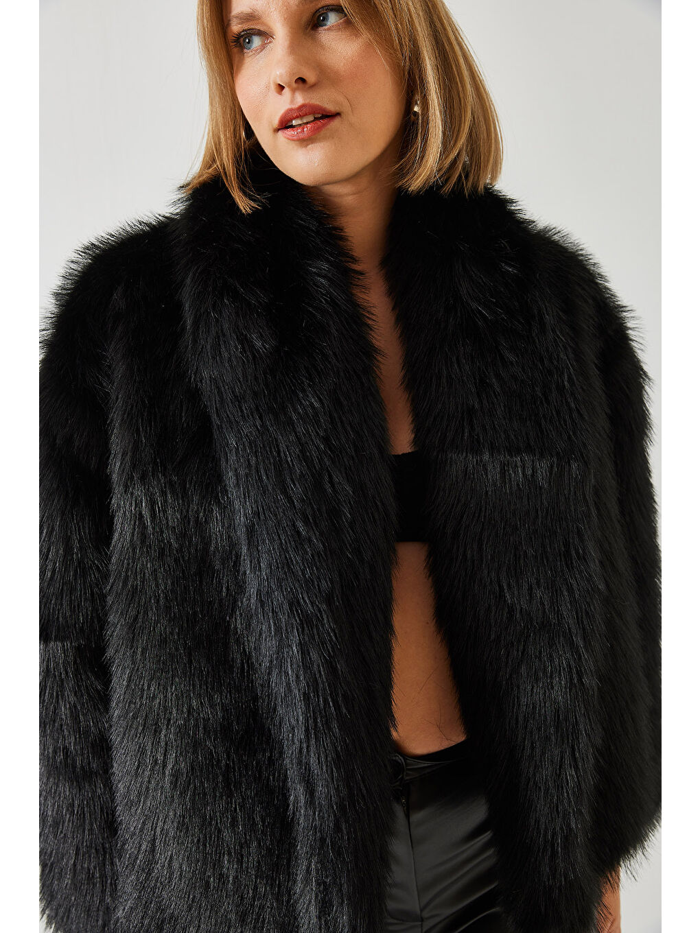 Siyah Kadın Premium Suni Kürk Ceket-1