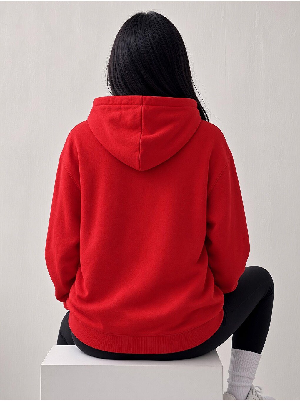 Kırmızı Sw Unisex Oversize "new York Crew" Baskılı Kapüşonlu Kanguru Cep Sweatshirt-2