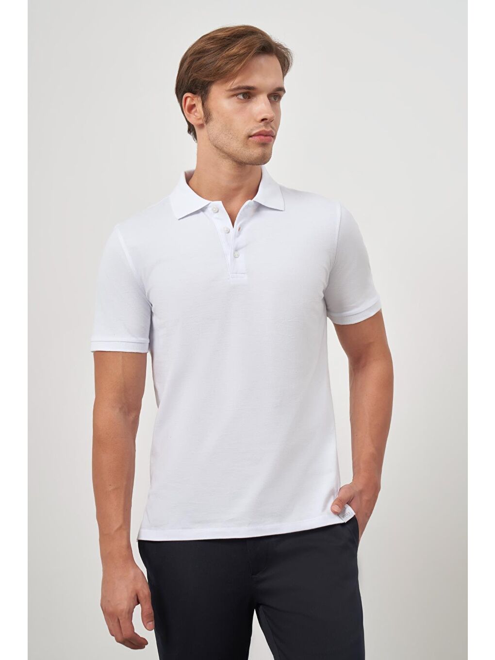 Beyaz Kısa Kol Düz Pike Polo Yaka Casual Slim Fit Tişört 1011240194-2