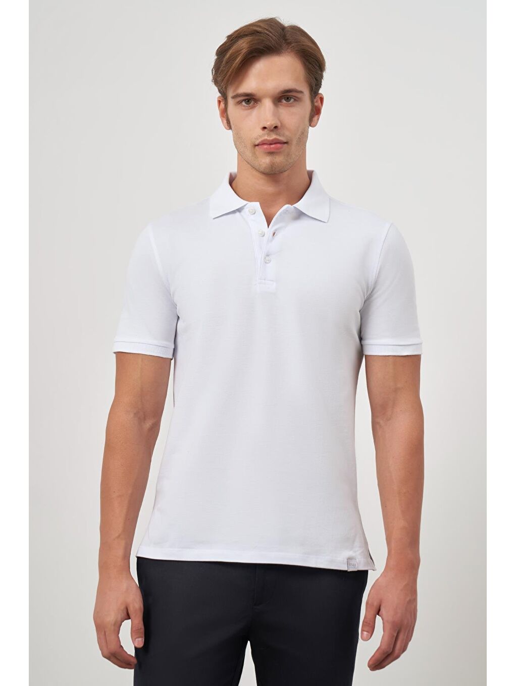 Beyaz Kısa Kol Düz Pike Polo Yaka Casual Slim Fit Tişört 1011240194-6