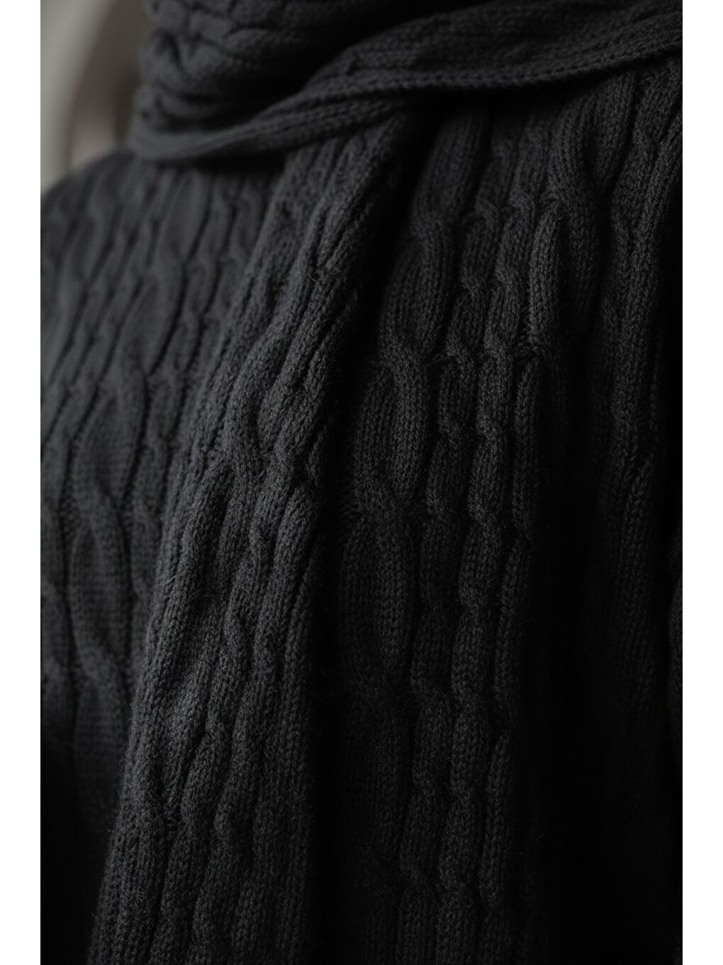 Siyah Saç Örgülü Atkılı Tunik Pantolon Tesettür Triko Üçlü Takım-5