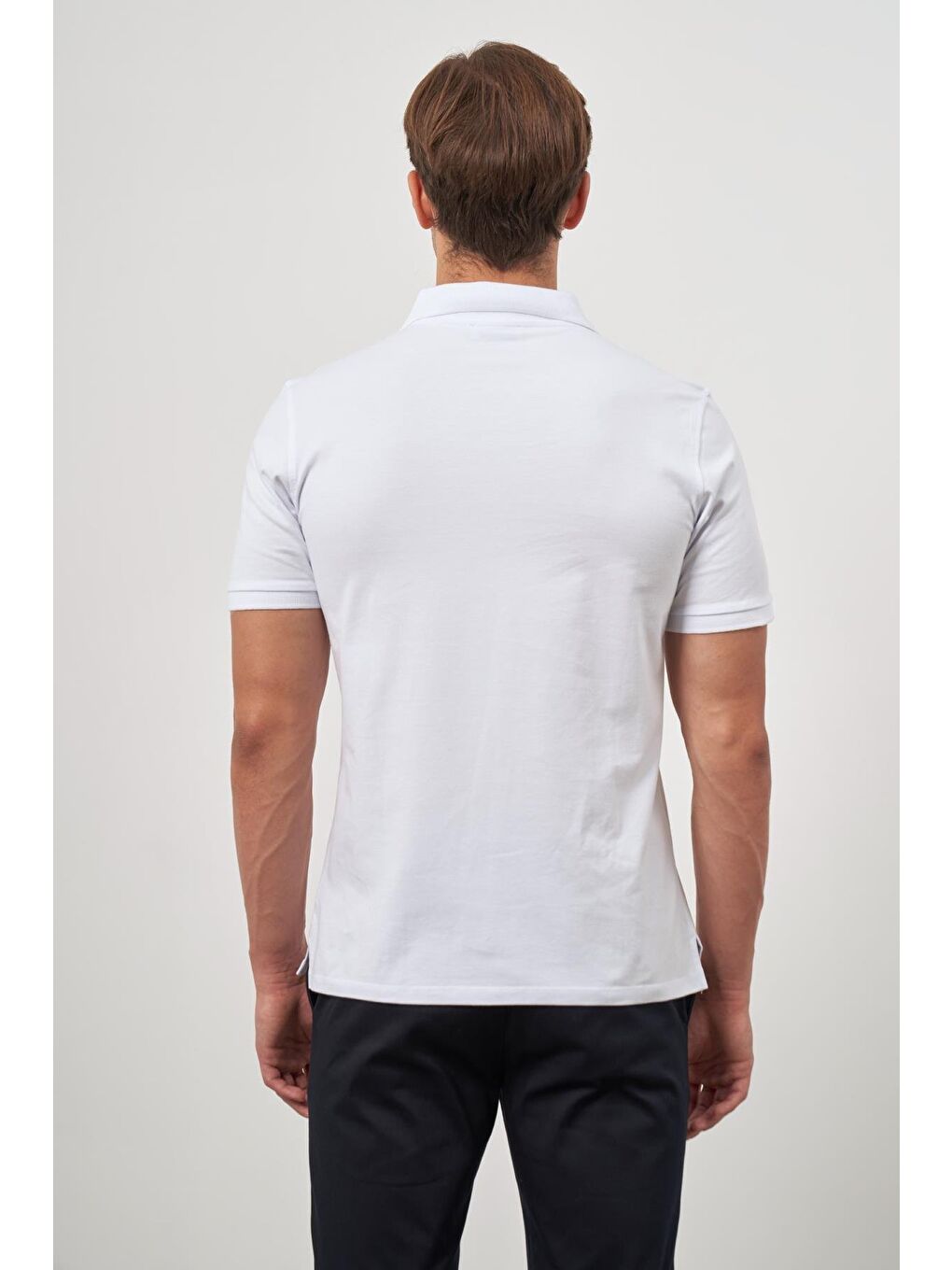 Beyaz Kısa Kol Düz Pike Polo Yaka Casual Slim Fit Tişört 1011240194-1