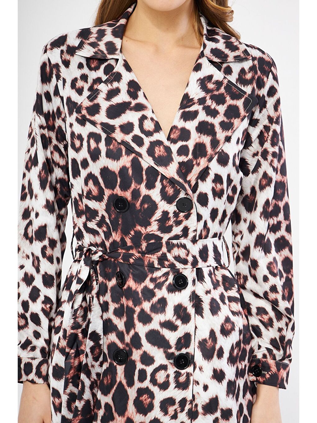 Ekru Astarsız Cepli Düğmeli Kuşaklı Yazlık Trenç-1