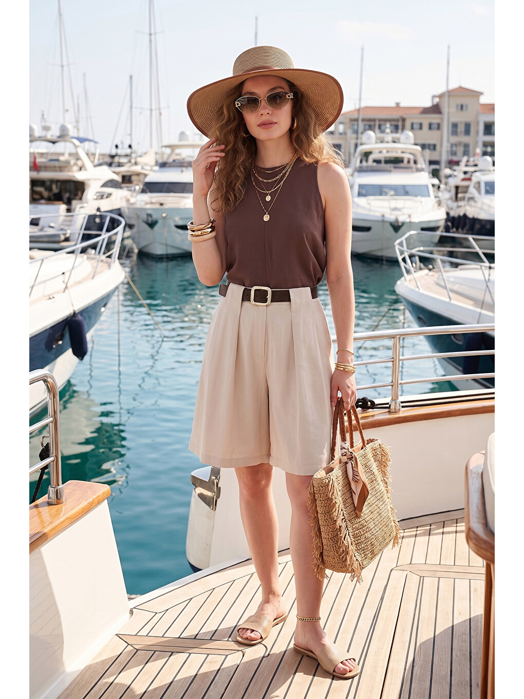 Bej Kemerli Yüksek Bel Relaxed Fit Bermuda Short 145m39764