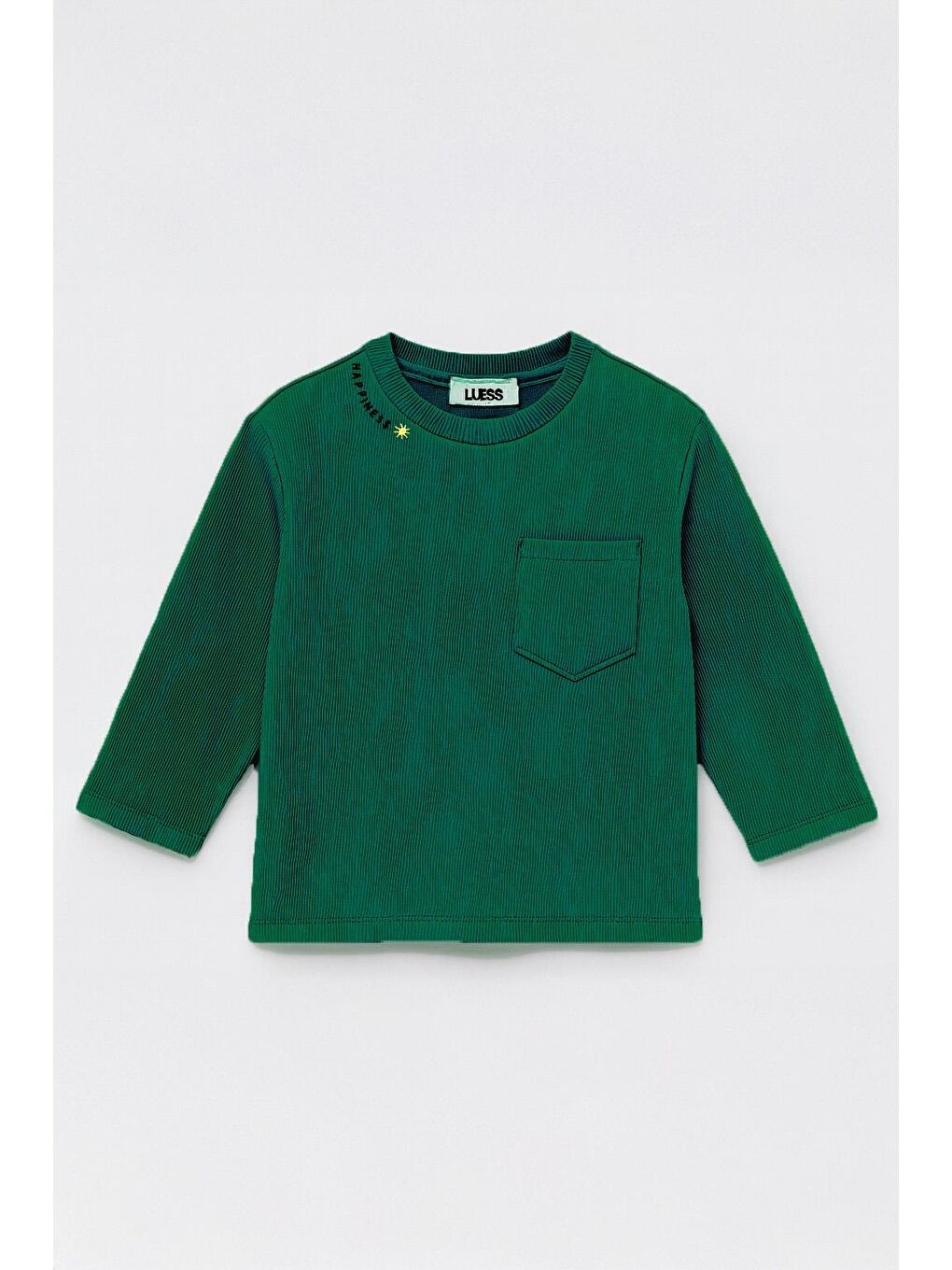 Yeşil Unisex Çocuk Happiness Nakışlı Cepli Fitilli Kaşkorse Tişört