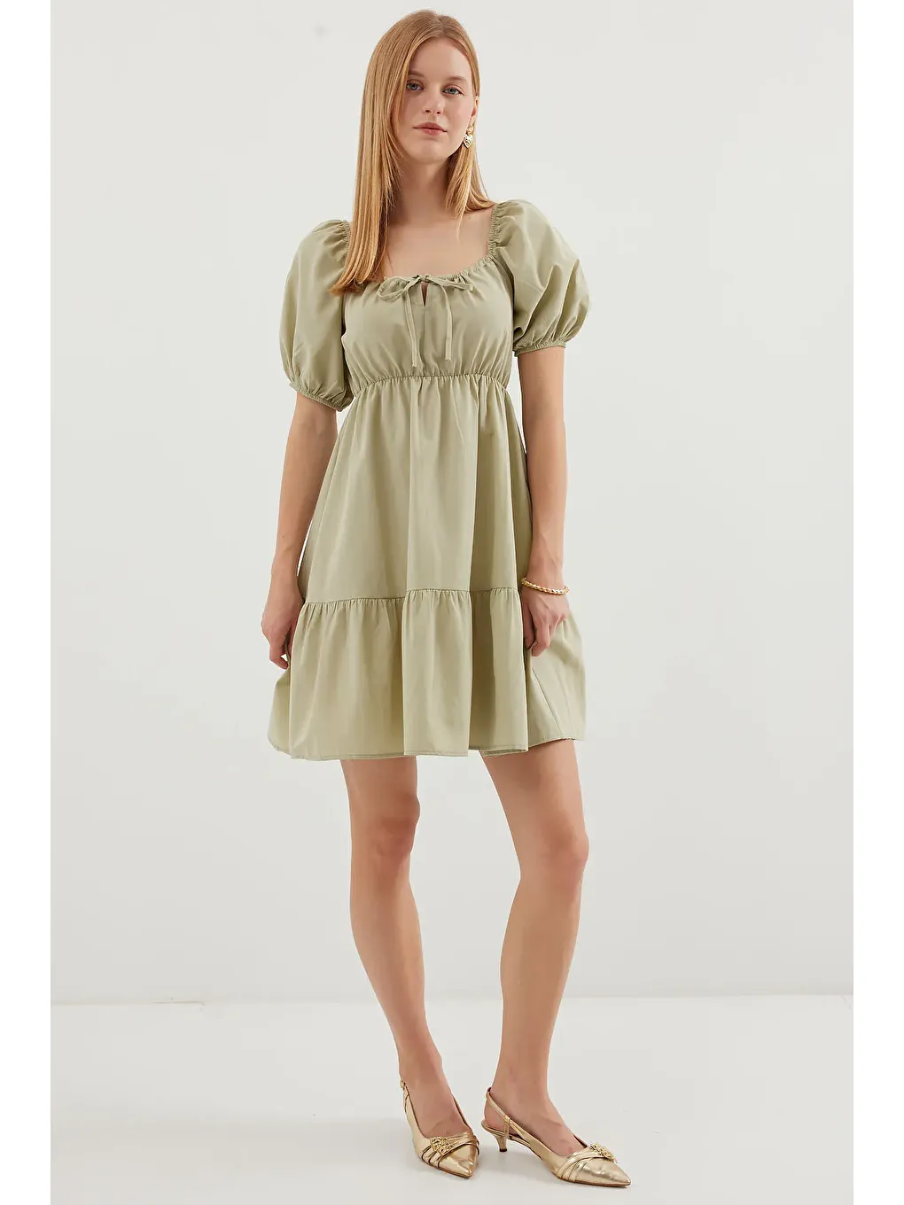 Yeşil Kloş Poplin Elbise-1