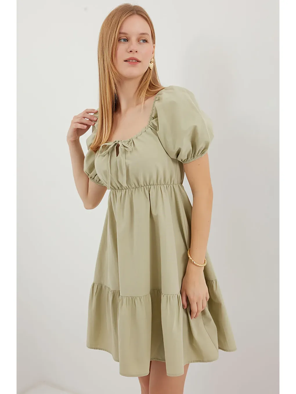 Yeşil Kloş Poplin Elbise-2