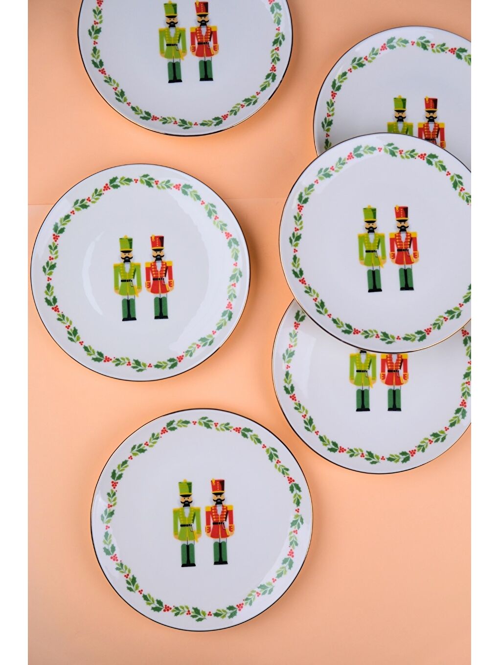 Karışık Porselen Altın Yaldızlı Kurşun Asker Pasta Tabağı 20,50cm 6 lı-1