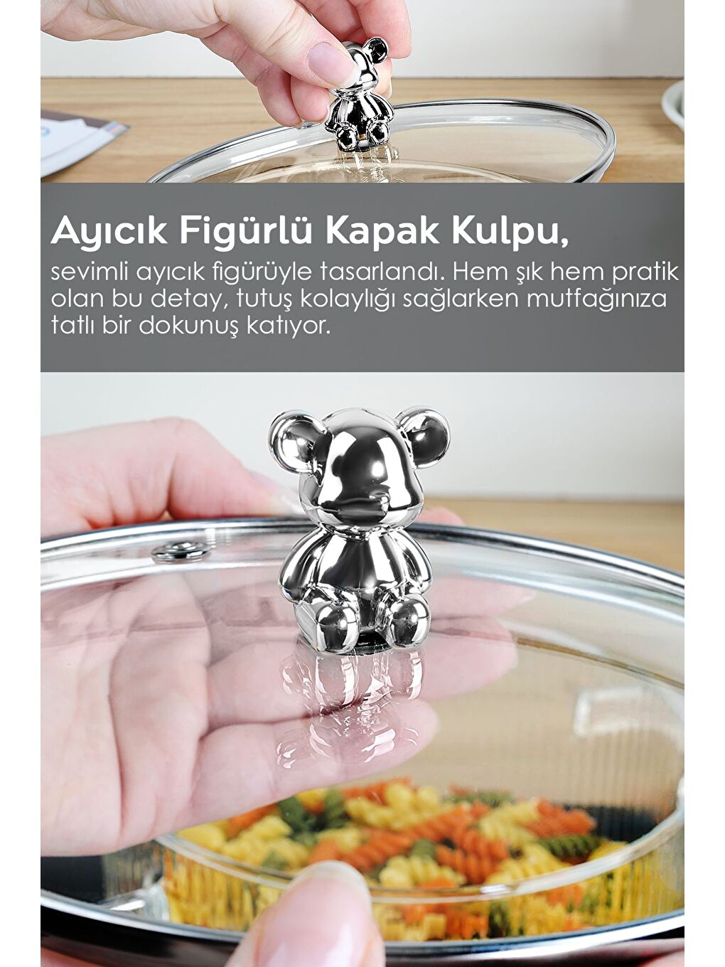 Renksiz Ayıcık Figürlü Borosilikat Cam Tencere Isıya Dayanıklı Ocak Üstü Cam Tencere 1 6 Litre-3