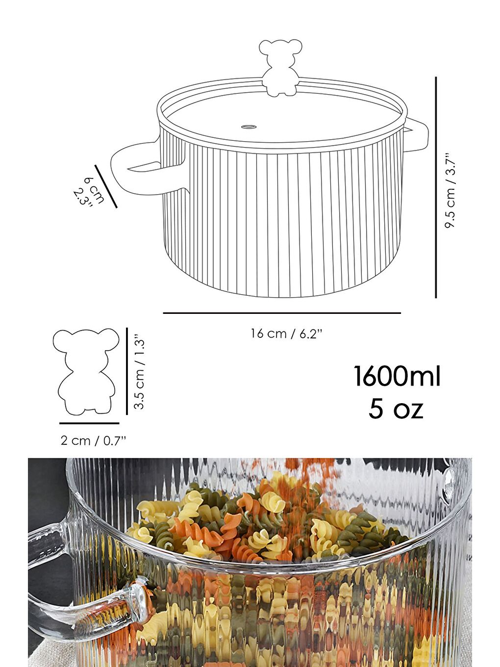 Renksiz Ayıcık Figürlü Borosilikat Cam Tencere Isıya Dayanıklı Ocak Üstü Cam Tencere 1 6 Litre-6