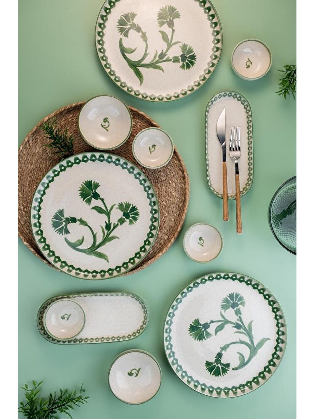 14 Parça 6 Kişilik Kahvaltı Takımı Ottoman Elegance Yeşil - 2