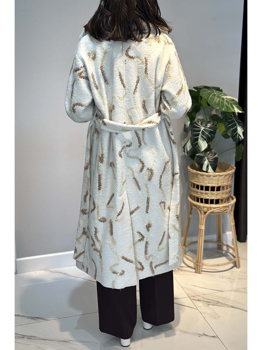 Kadın Laseli Desen Detay Buklet Kaban 6327 Ekru-2