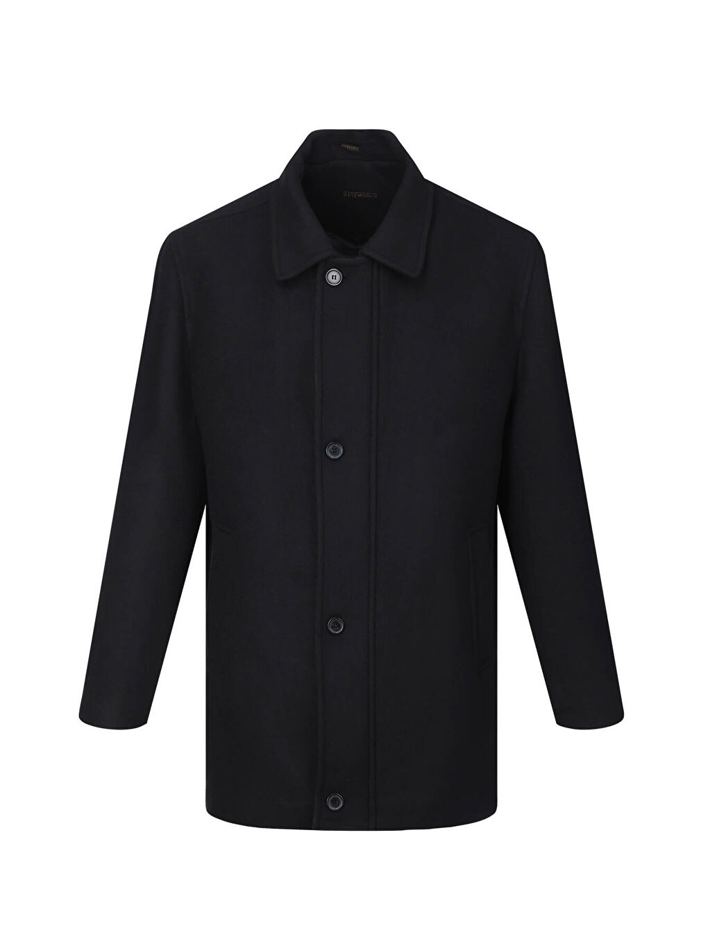 Siyah Regular Fit Bebe Yaka Yünlü Kaban