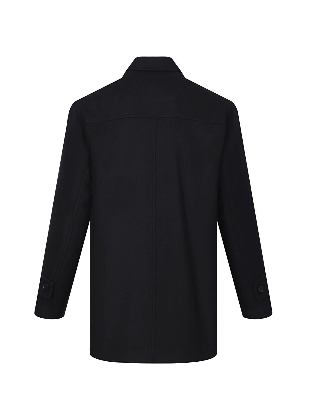 Siyah Regular Fit Bebe Yaka Yünlü Kaban-2