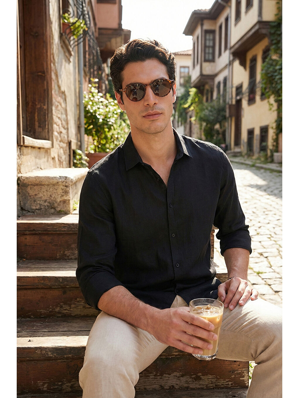 Siyah Pamuklu Regular Fit Klasik Yaka Uzun Kollu % 100 Keten Gömlek CF26S1210000