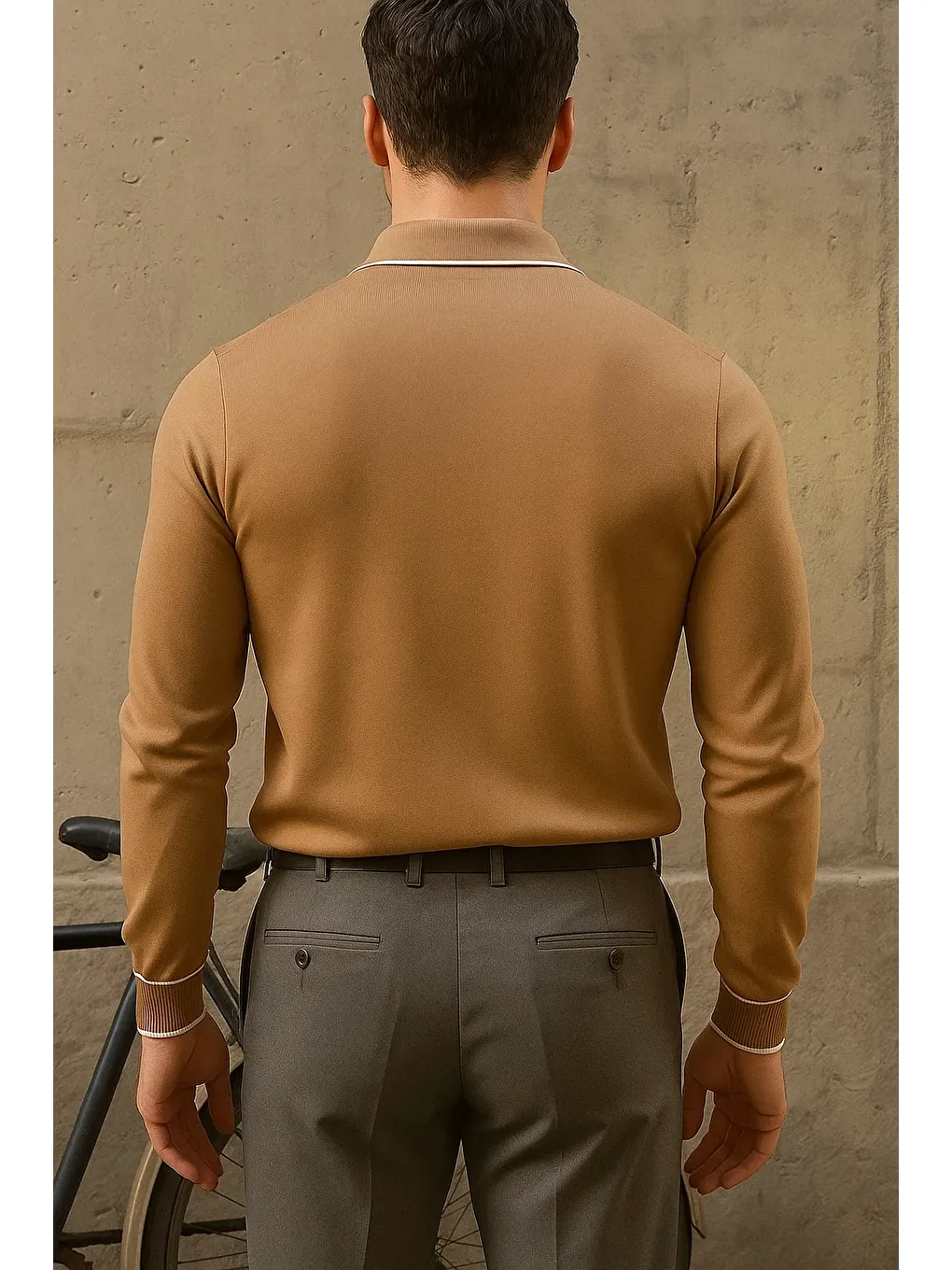 Kahverengi Erkek Günlük Çizgili Trend Kahve Polo Yaka Kazak-4