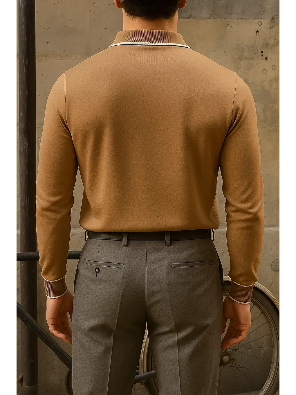 Kahverengi Erkek Günlük Çizgili Trend Kahve Polo Yaka Kazak-5