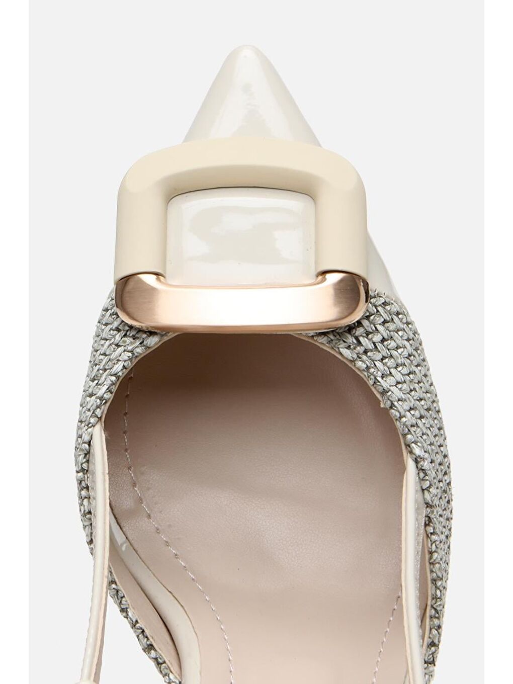 Ekru Kadın Krem Hasır Detaylı Arkası Açık Topuklu Ayakkabı-3