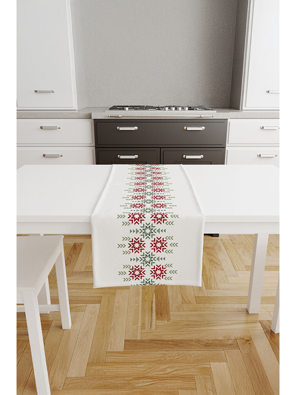 Etnika Etnik Yıldız Çiçeği Desenli Runner - Yeşil / Kırmızı