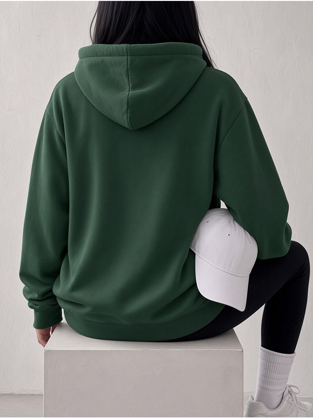Yeşil Sw Unisex Oversize "new York Crew" Baskılı Kapüşonlu Kanguru Cep Sweatshirt-2