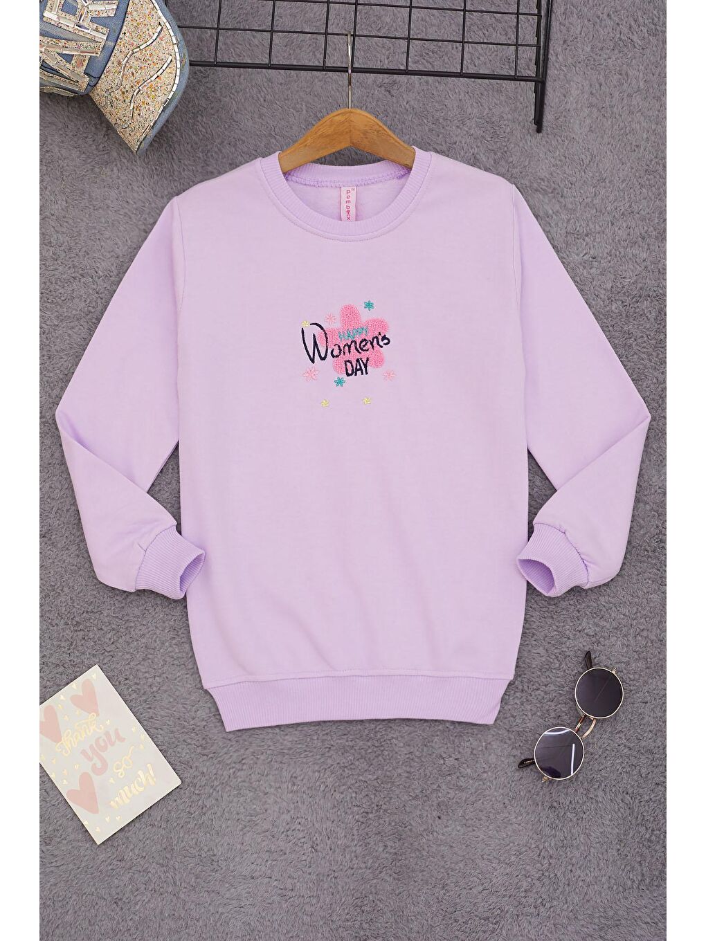 Lila Çiçek Nakışlı Kız Çocuk Kız Çocuk Sweatshirt 17194-2