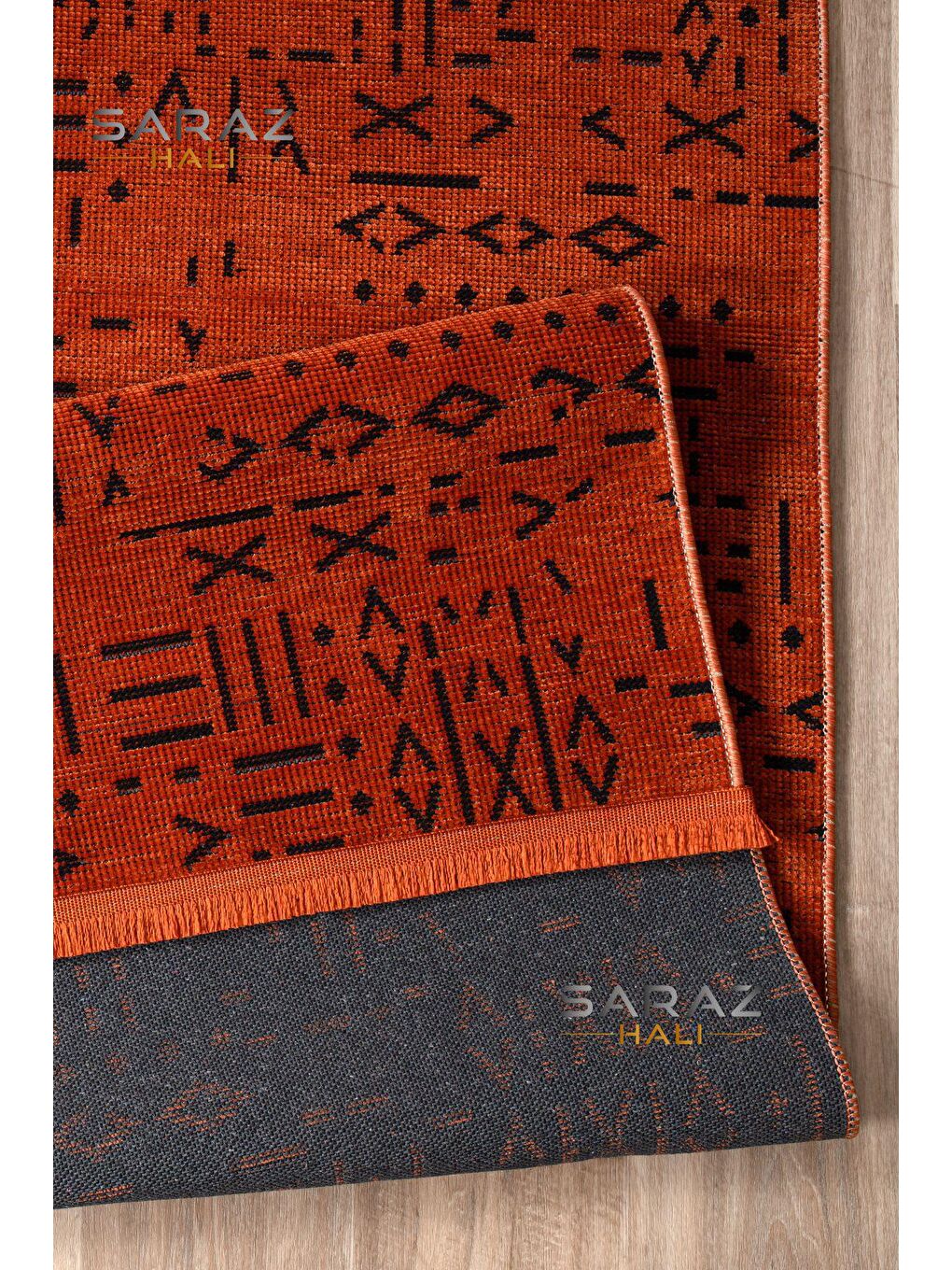 Kahverengi İskandinav Saçaklı Kaymaz Kilim Kiremit 80x150-3