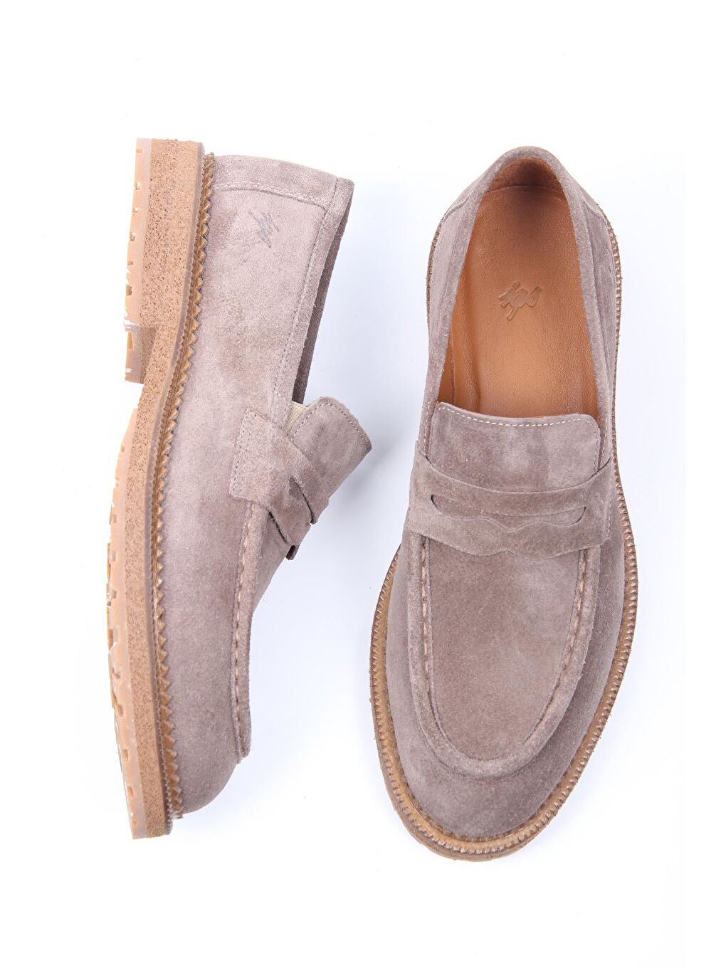 Bej Vizon Süet Görünümlü Loafer Erkek Ayakkabı Kalın Taban Günlük Model-2