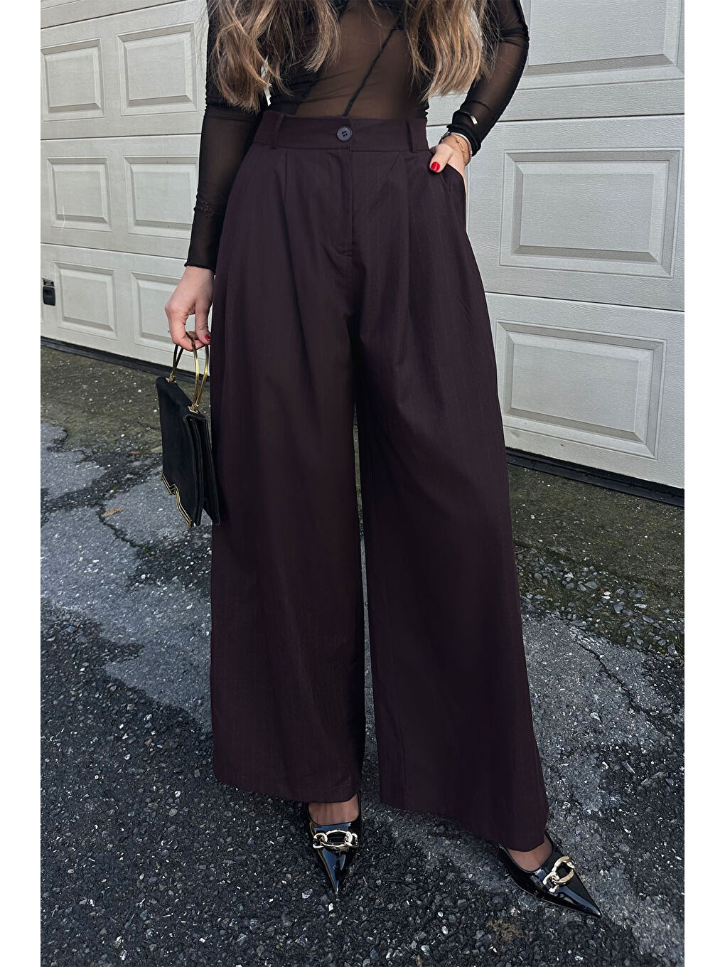 Bordo Pileli Palazzo Pantolon 5KXK5-49076-05-4