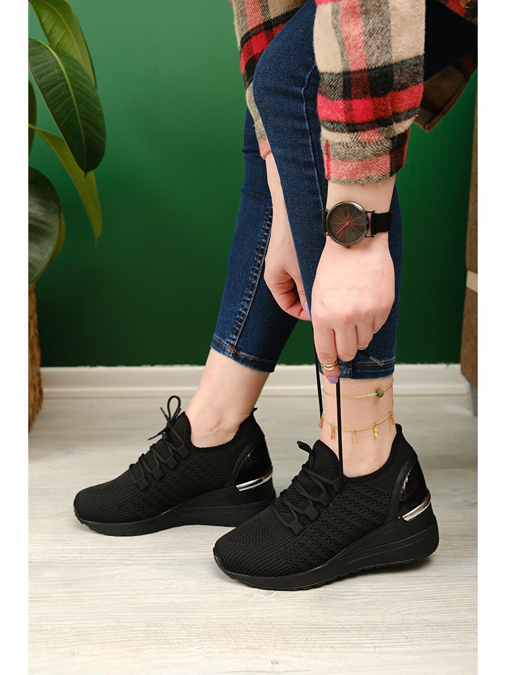 Siyah Delisle Fileli Kalın Topuklu Kadın Sneaker-1