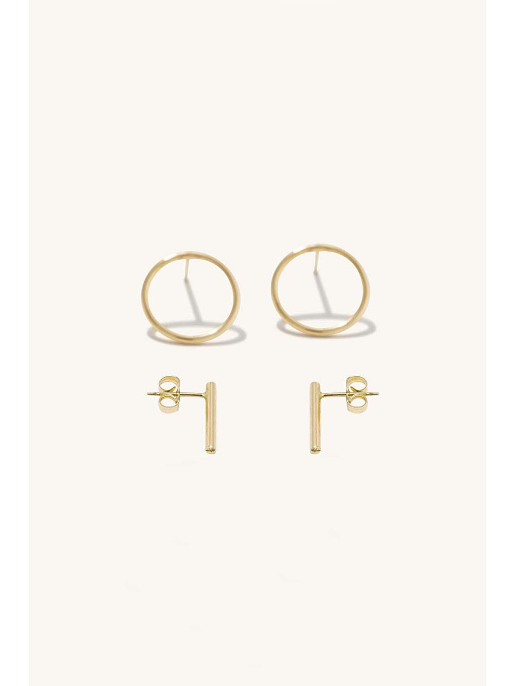 Sarı Minimal Geometrik 4 adet Çivi Küpe Seti