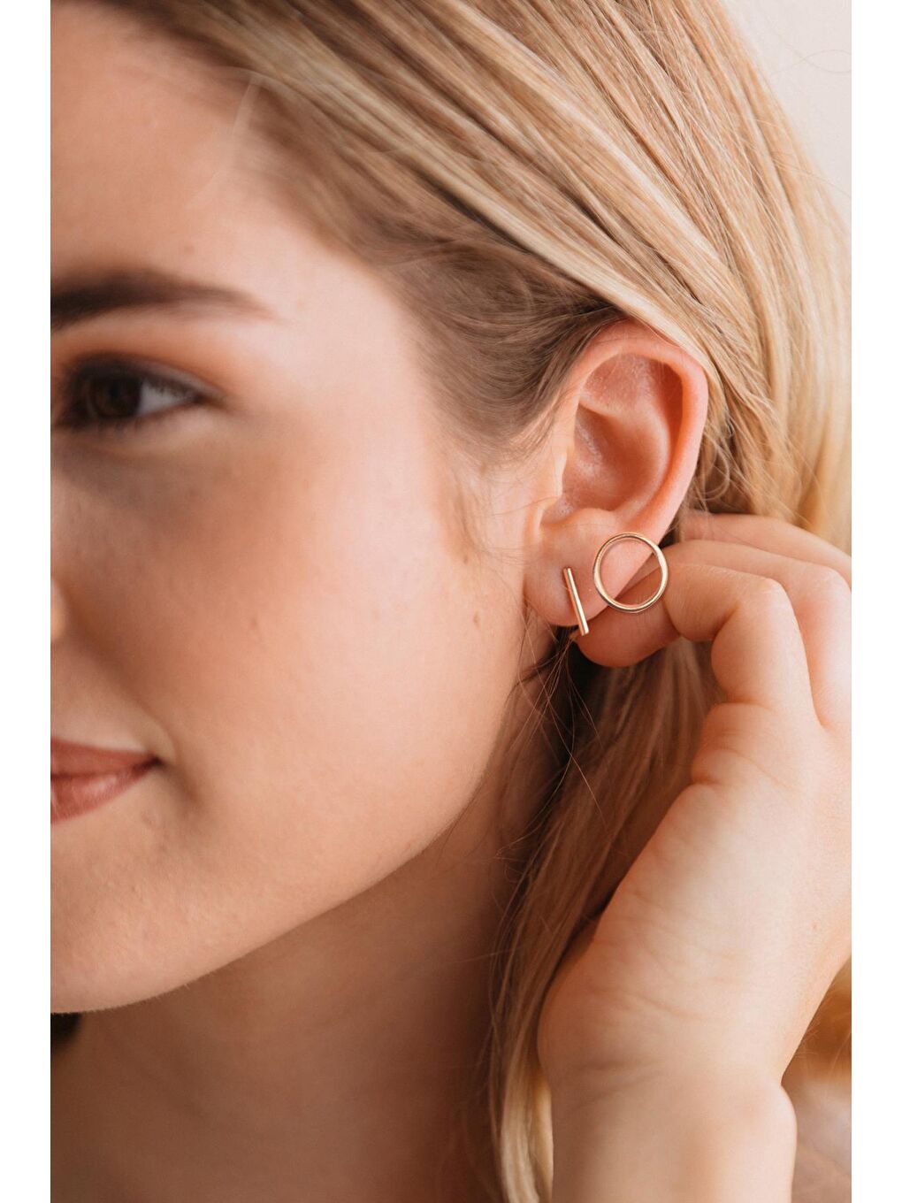 Sarı Minimal Geometrik 4 adet Çivi Küpe Seti-1