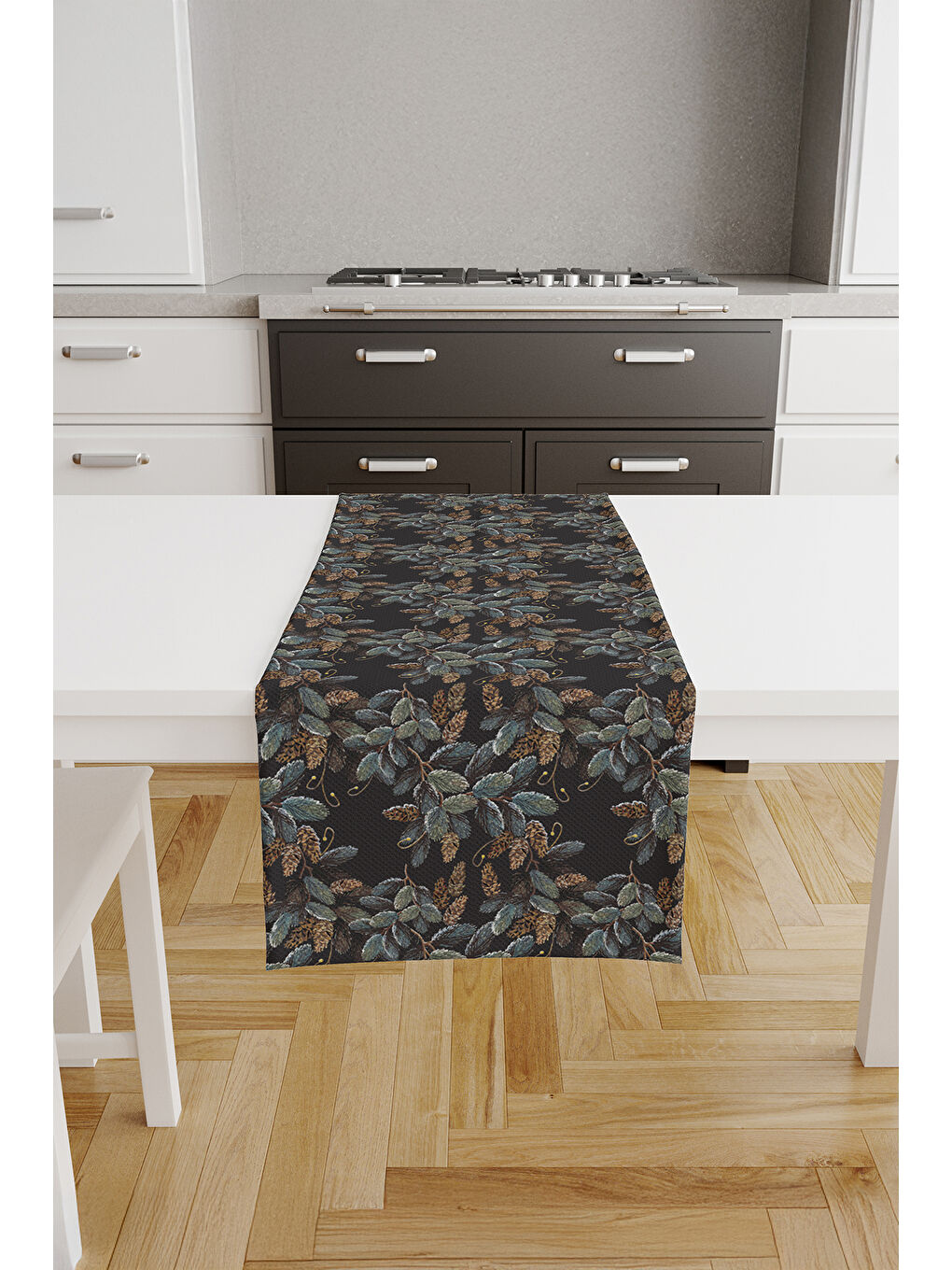 Gri Leaf Yaprak Desenli Runner - Koyu Yeşil / Füme