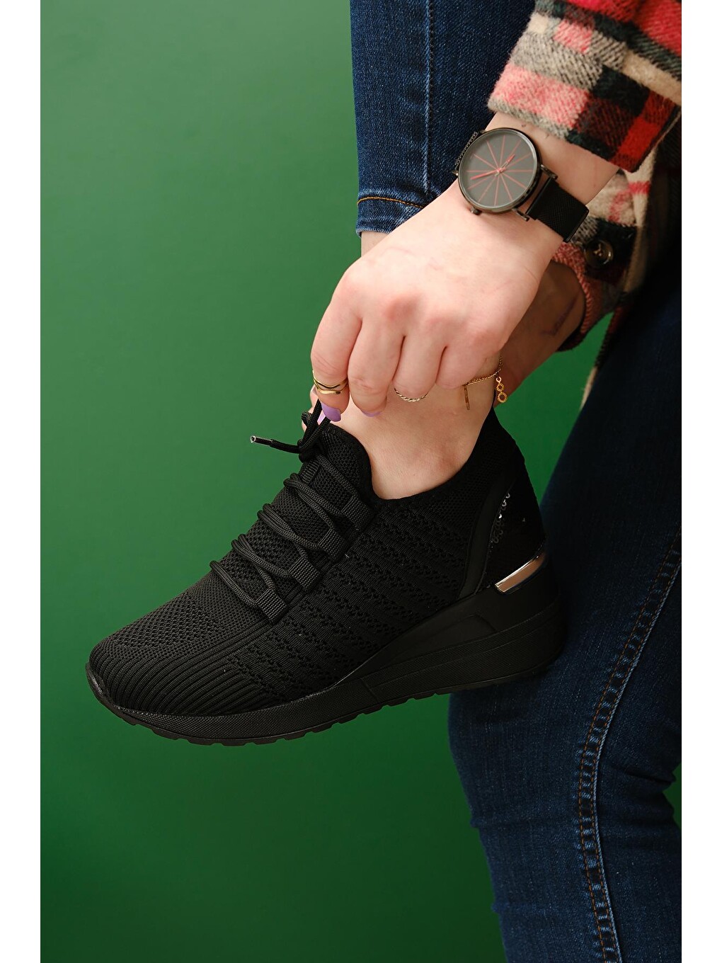 Siyah Delisle Fileli Kalın Topuklu Kadın Sneaker-2