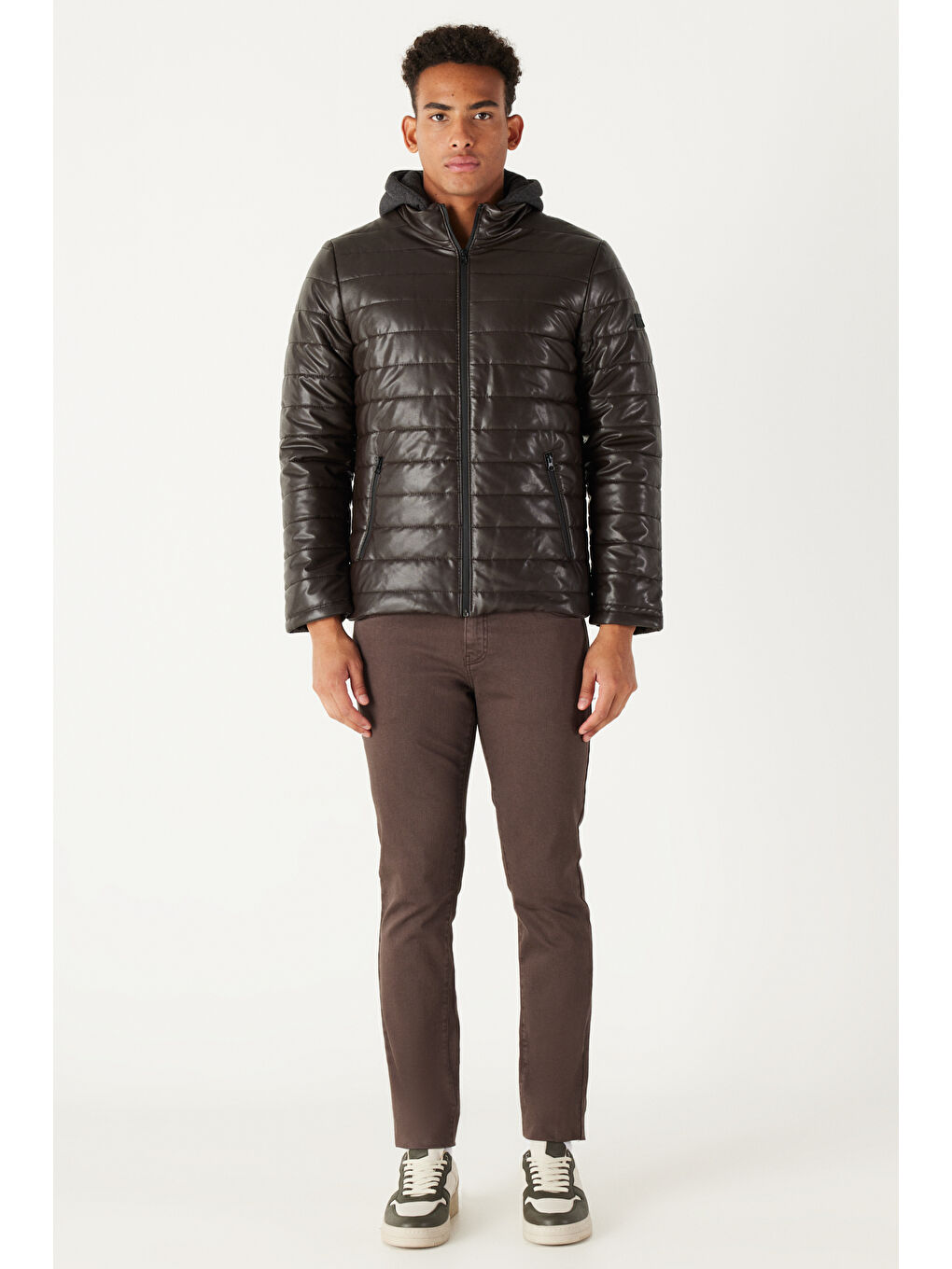 Erkek Kahverengi Standart Fit Normal Kesim Çıkarılabilir Kapüşonlu Mont-3