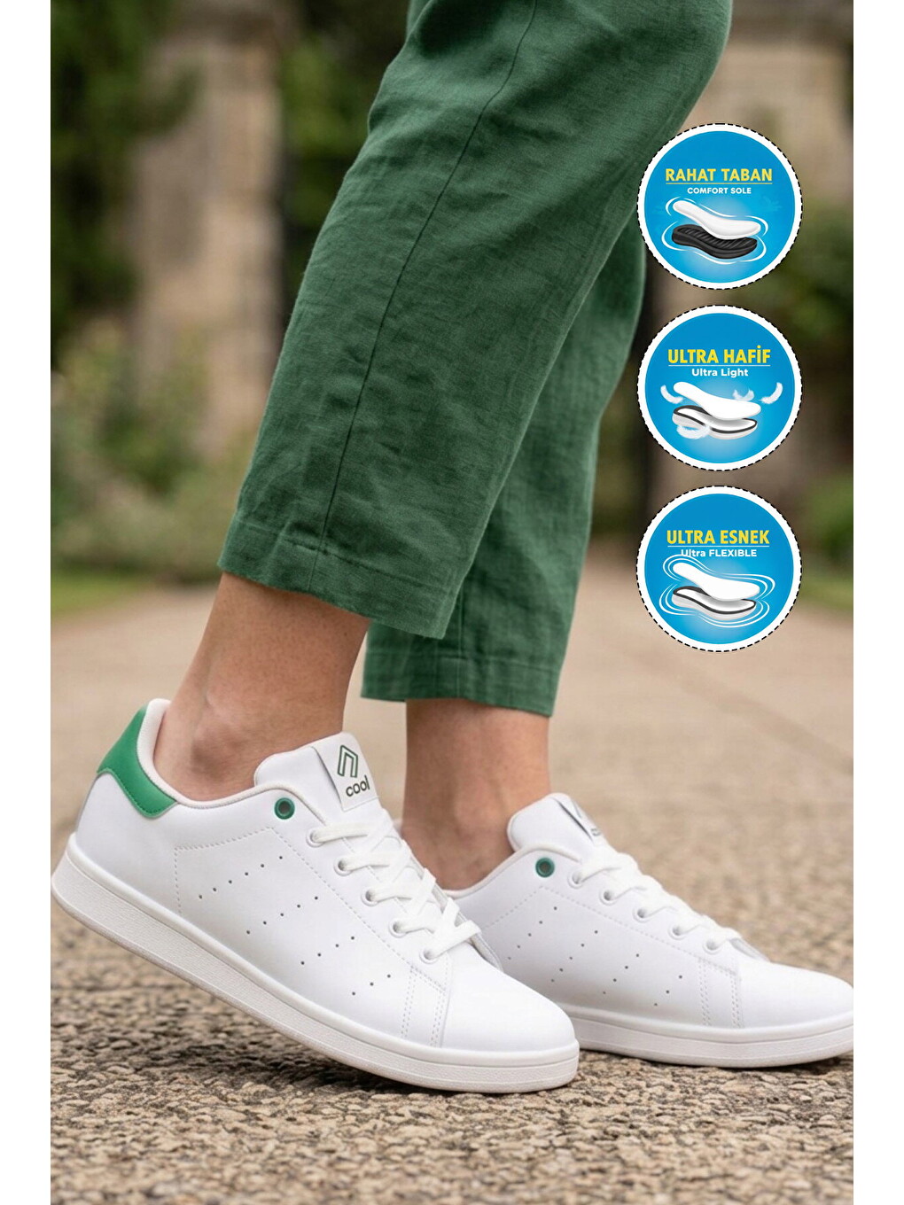 Unisex Beyaz-yeşil Günlük Sneaker Spor Ayakkabı Rahat Casual Model Ursula G-2