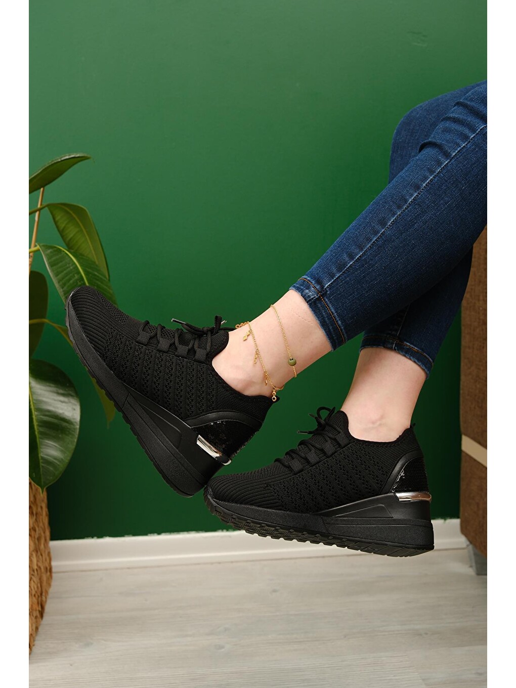 Siyah Delisle Fileli Kalın Topuklu Kadın Sneaker-3
