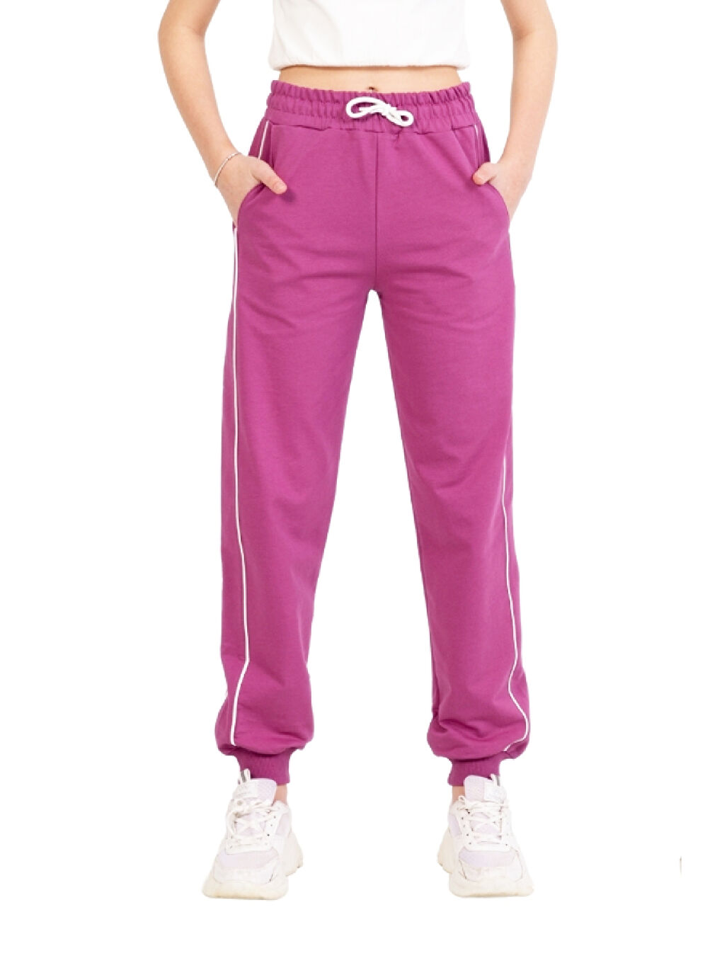 Fuşya Kız Çocuk Eşofman Alt 2 İplik-Yanları Çift Biyeli ve Cepli 8-16 Yaş 12400-1