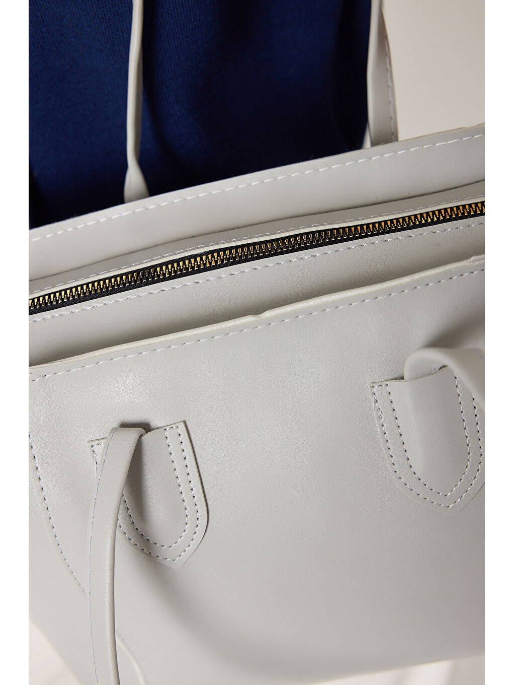 Kadın Açık Gri Çift Saplı Suni Deri Askılı El ve Omuz Çantası-3