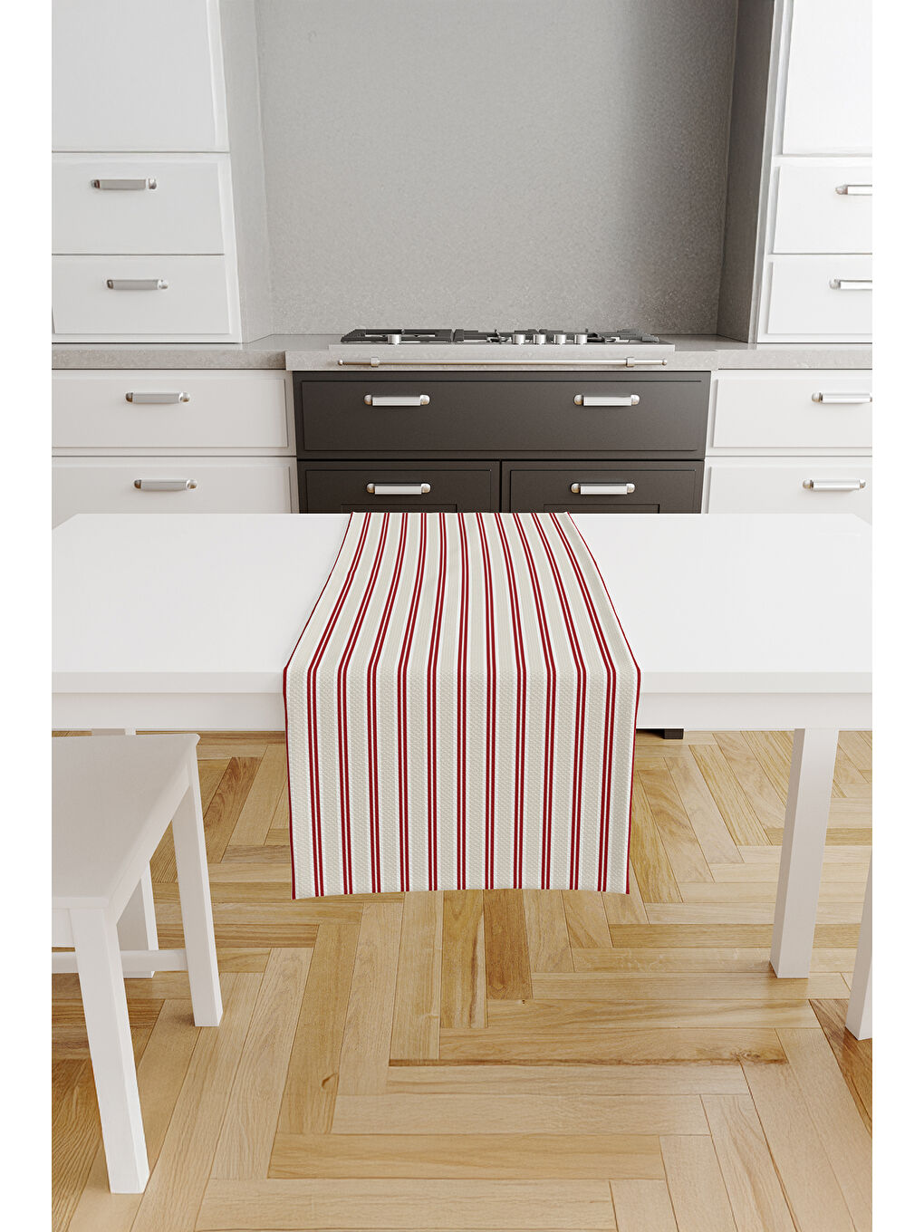 Relines Çubuk Desenli Runner - Kırmızı / Beyaz