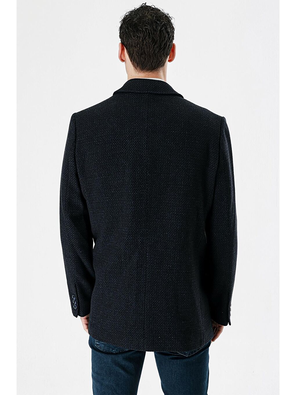 Lacivert Kaşe Yünlü Kapitoneli Astar Büyük Beden Comfort Fit Rahat Kesim Klasik Kaban 1008235170-3