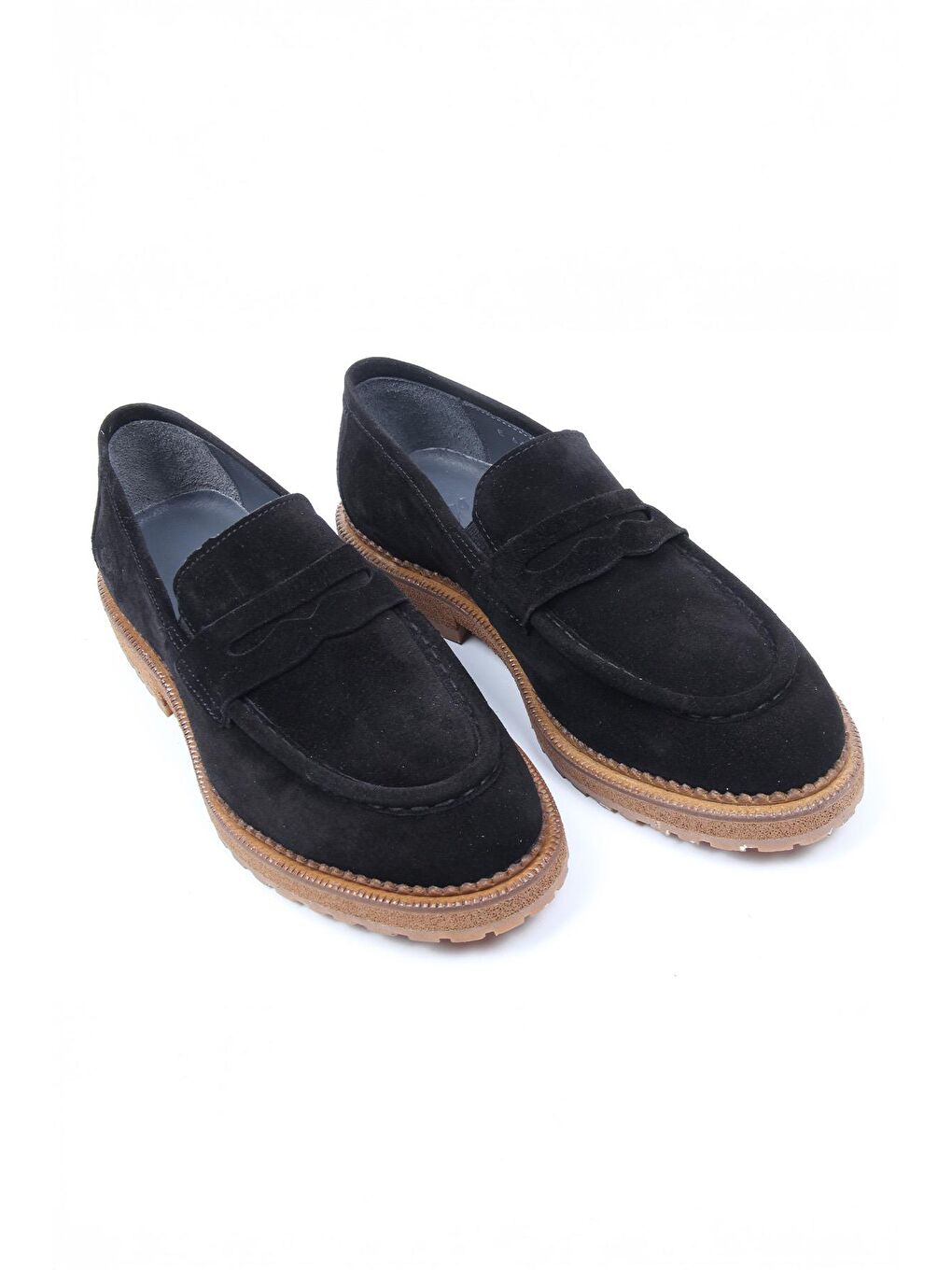 Siyah Süet Görünümlü Loafer Erkek Ayakkabı Kalın Taban Günlük Model