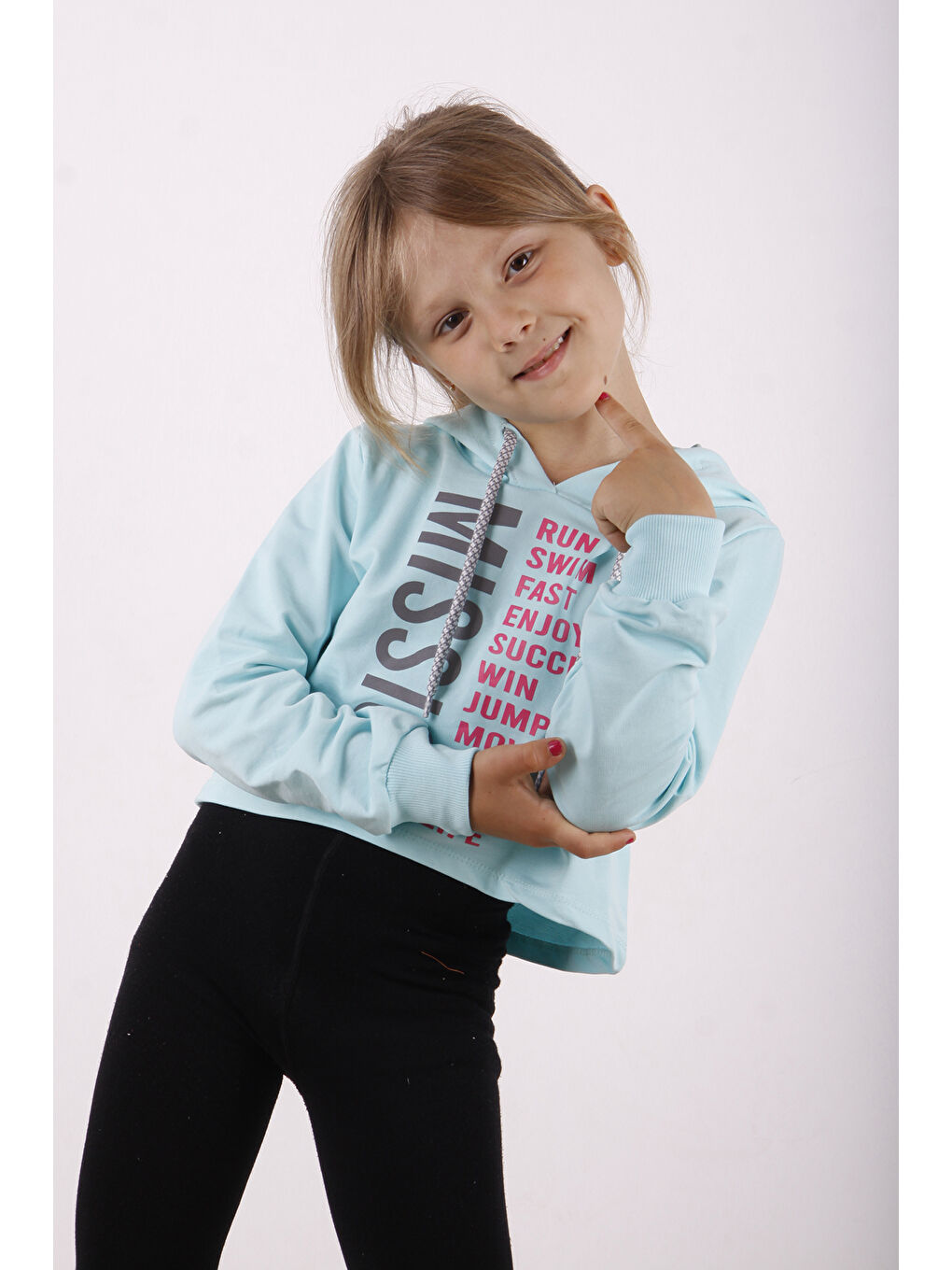 Turkuaz Kız Çocuk Yazı Baskılı Sweatshirt