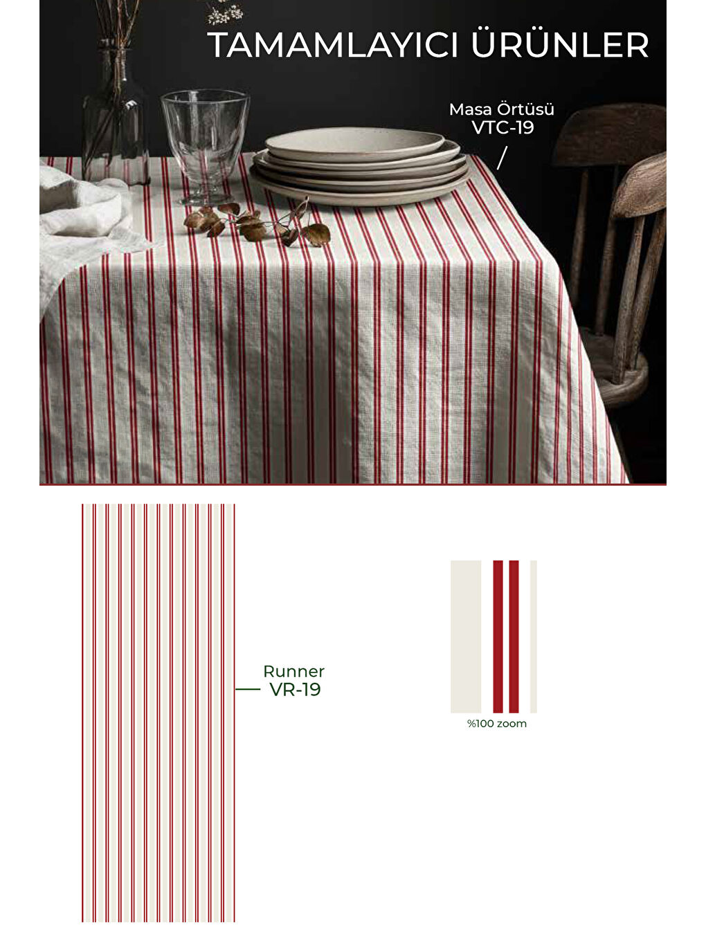 Relines Çubuk Desenli Runner - Kırmızı / Beyaz-2